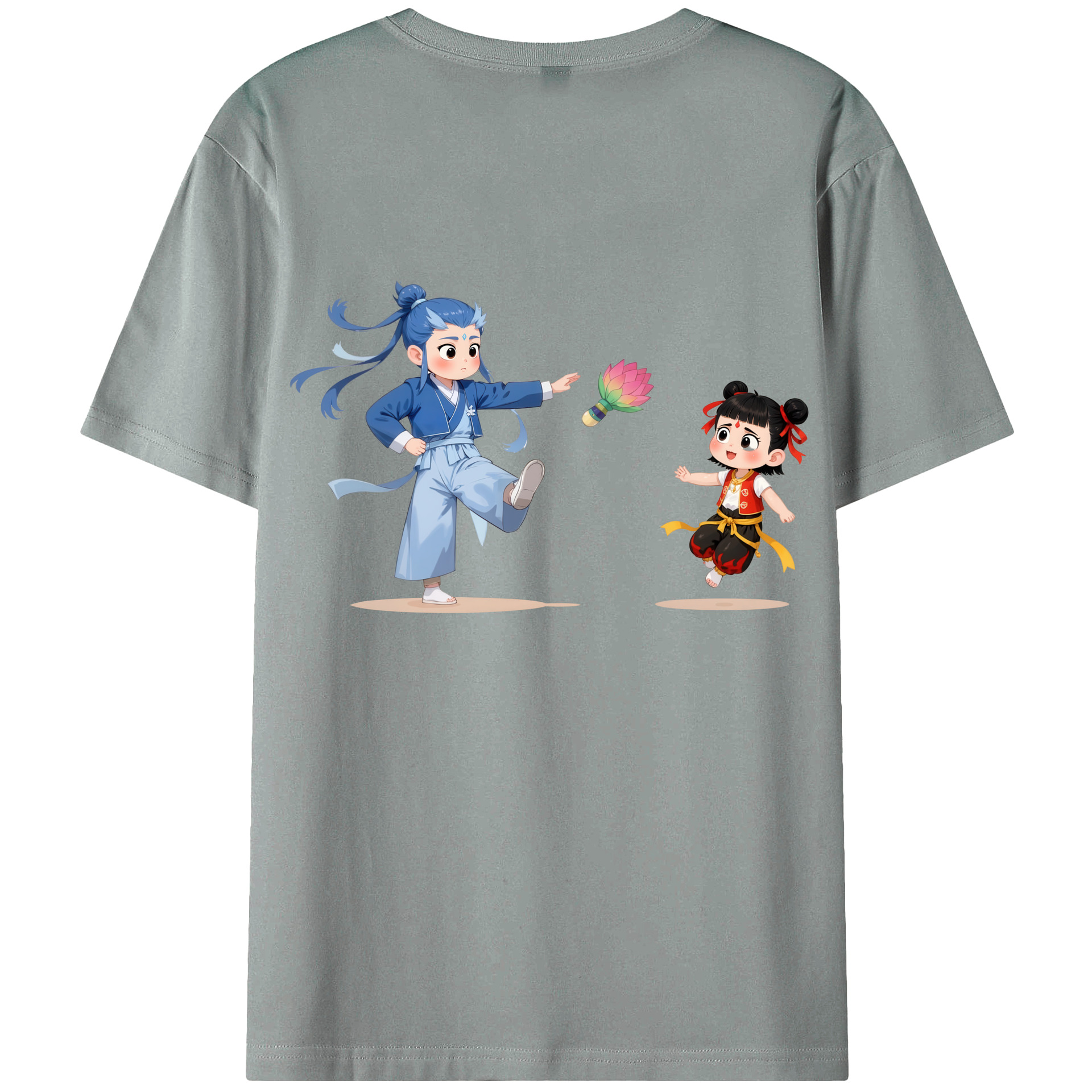（画像用） Ne Zha 2 ナタ 魔童の大暴れ 綿100％ メンズ半袖Tシャツ（バックプリント） 通気性